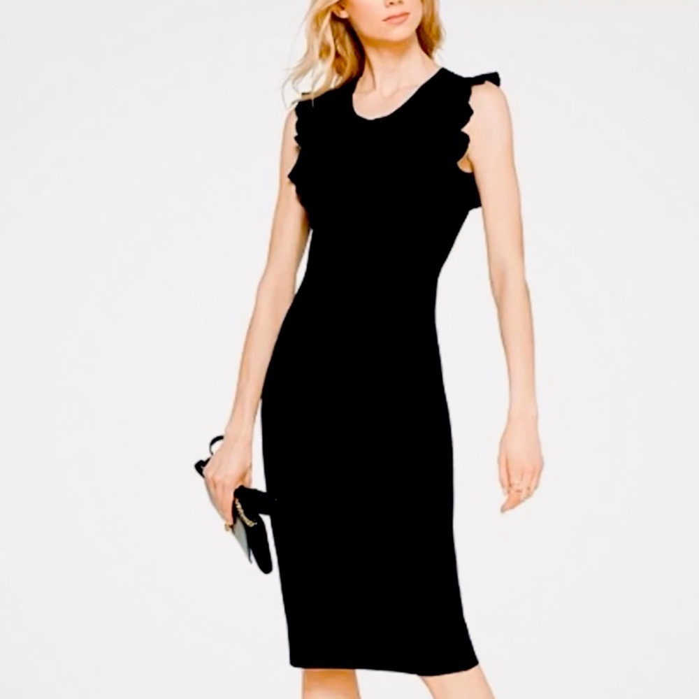 Michael Kors Black Midi cocktail Dress with Flutter Ruffle Sleeve | Woman’s S
